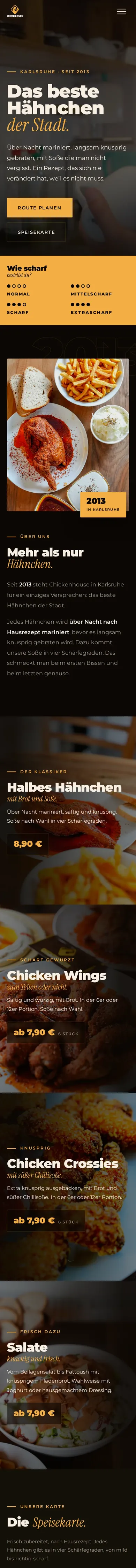 Website von Chickenhouse Karlsruhe am Handy, ganze Seite
