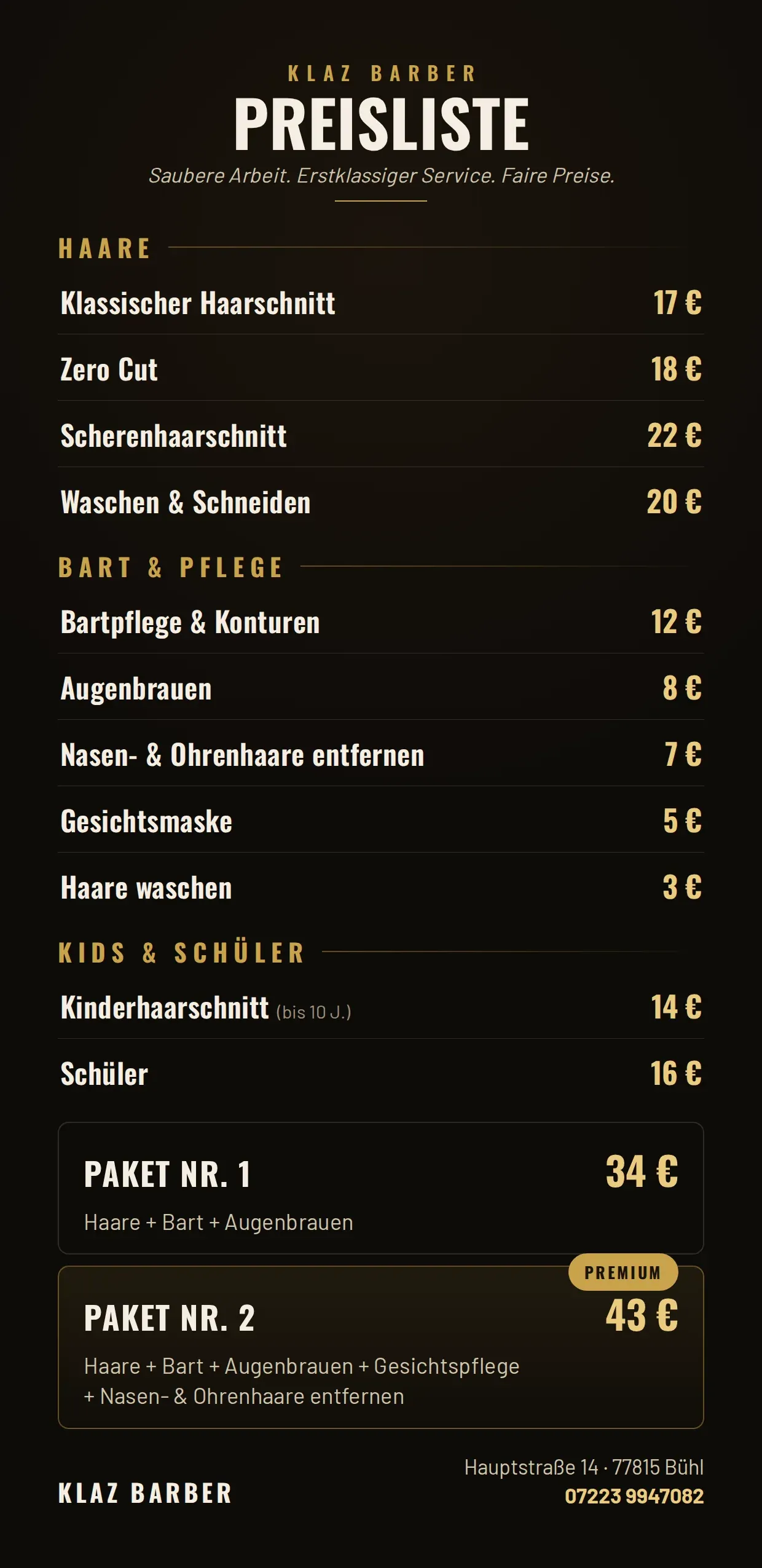 Flyer Rückseite mit Preisliste
